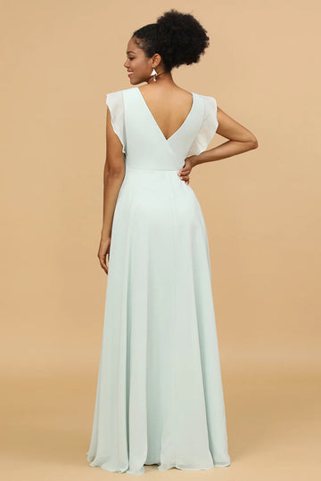 Menthe Chiffon V-Neck Bridesmaid Robe